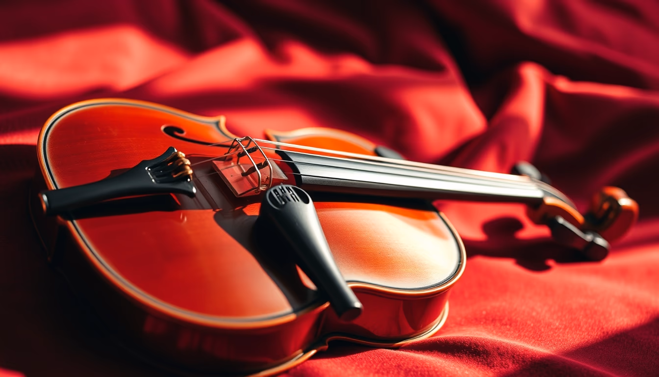 violin on red velvet in editorial style