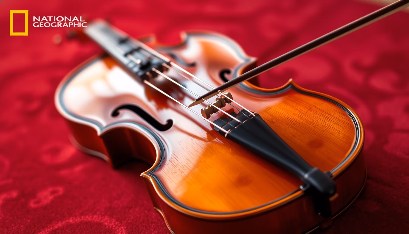 violin on red velvet in editorial style