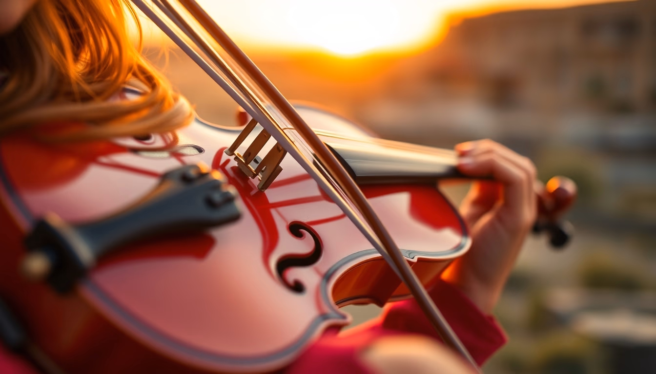 violin on red velvet in editorial style