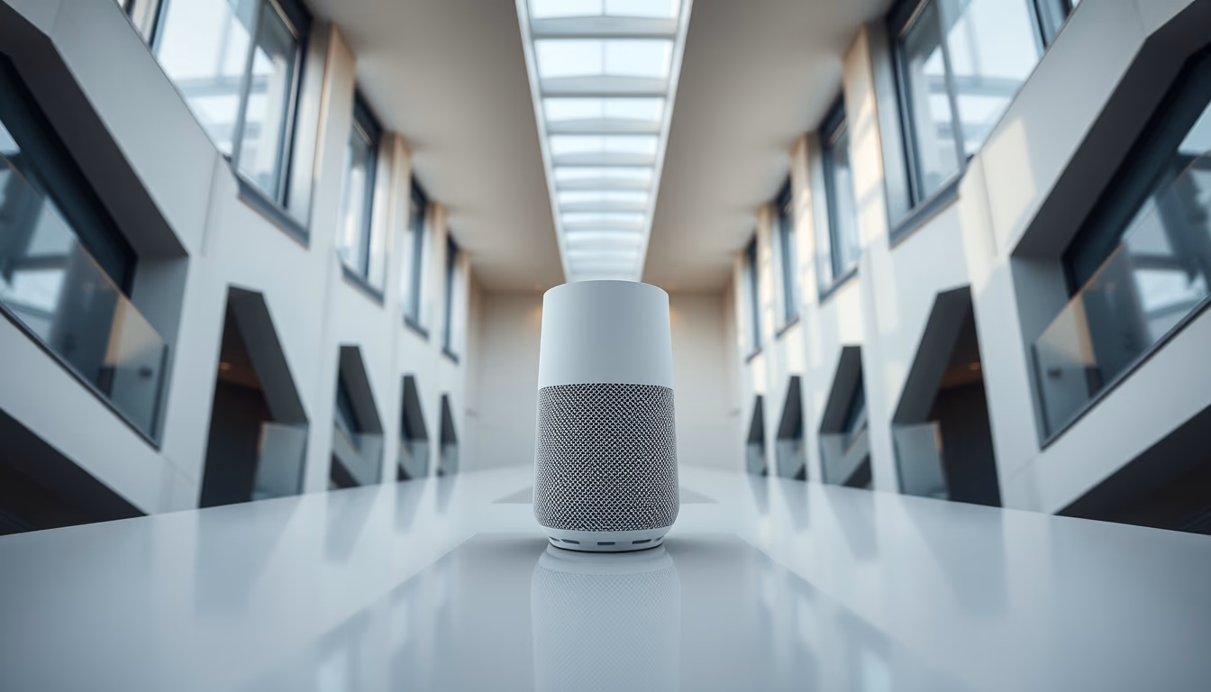 voice assistant speaker minimalist in editorial style