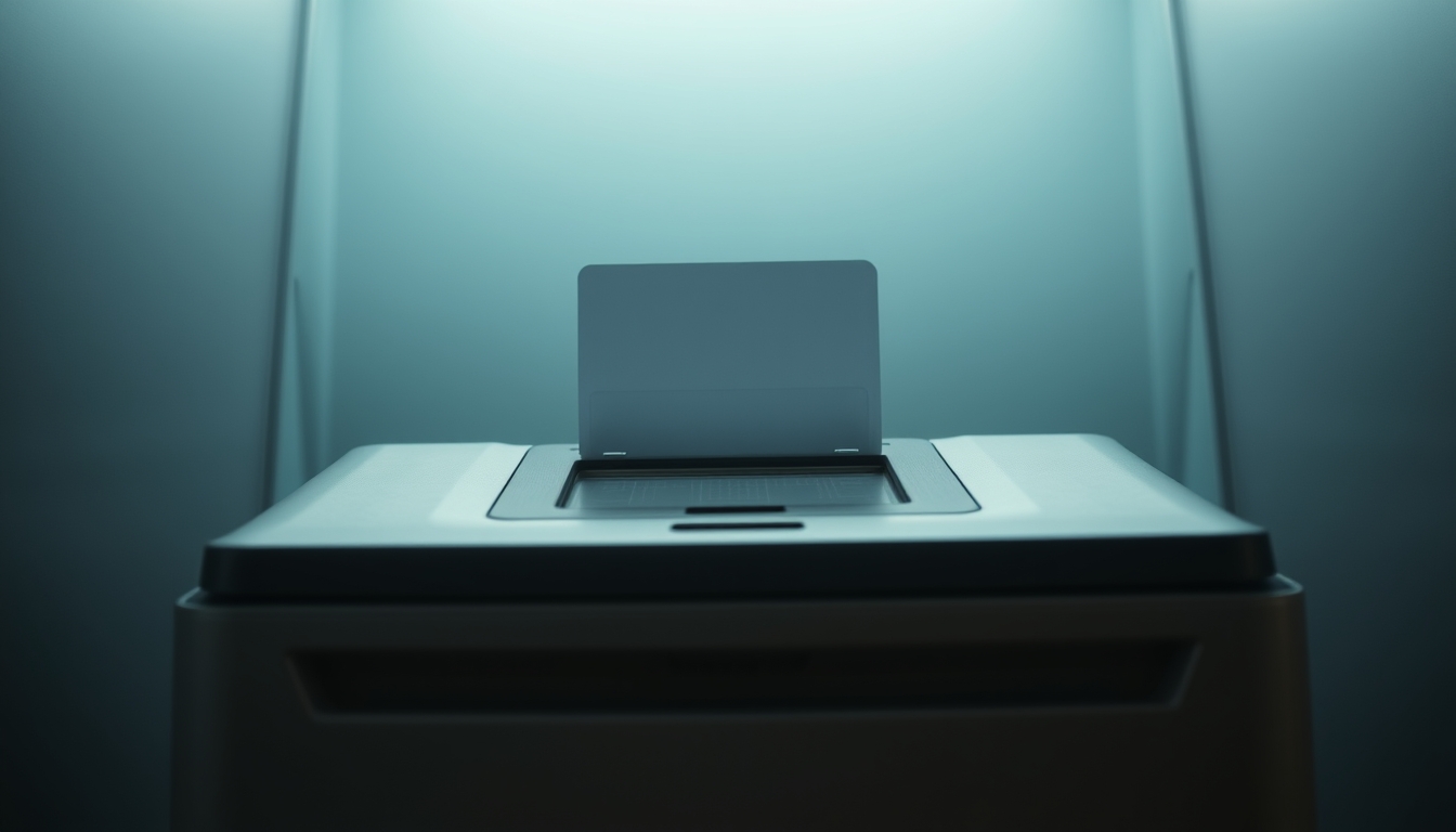 Voting booth with Brazilian electronic ballot machine urna eletrônica em estilo editorial