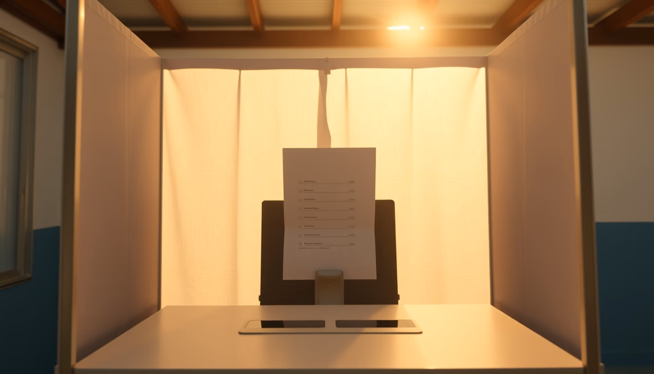 voting booth with Brazilian electronic ballot machine in editorial style