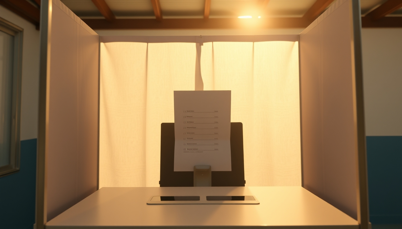 Voting booth with Brazilian electronic ballot machine urna eletrônica em estilo editorial