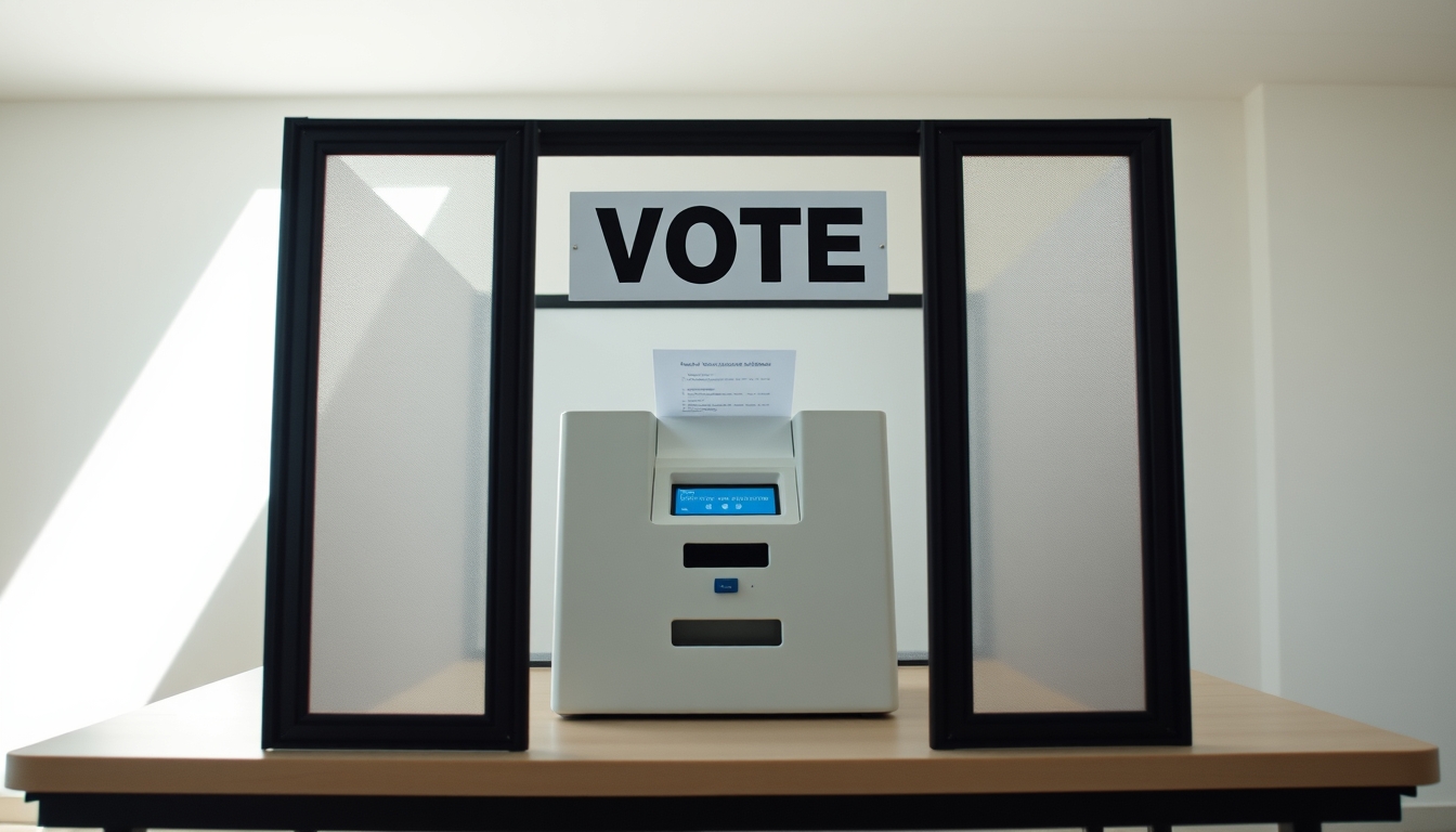 Voting booth with Brazilian electronic ballot machine urna eletrônica em estilo editorial