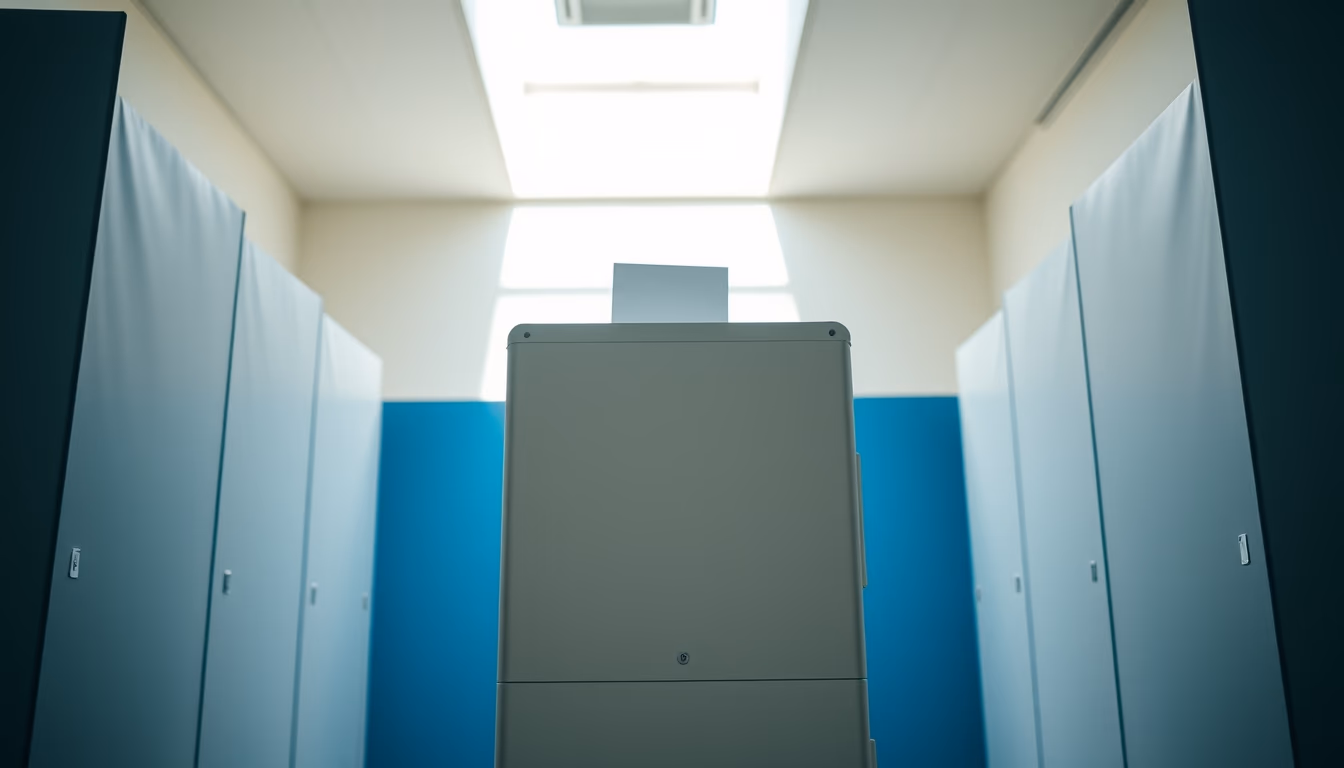 voting booth with Brazilian electronic ballot machine in editorial style