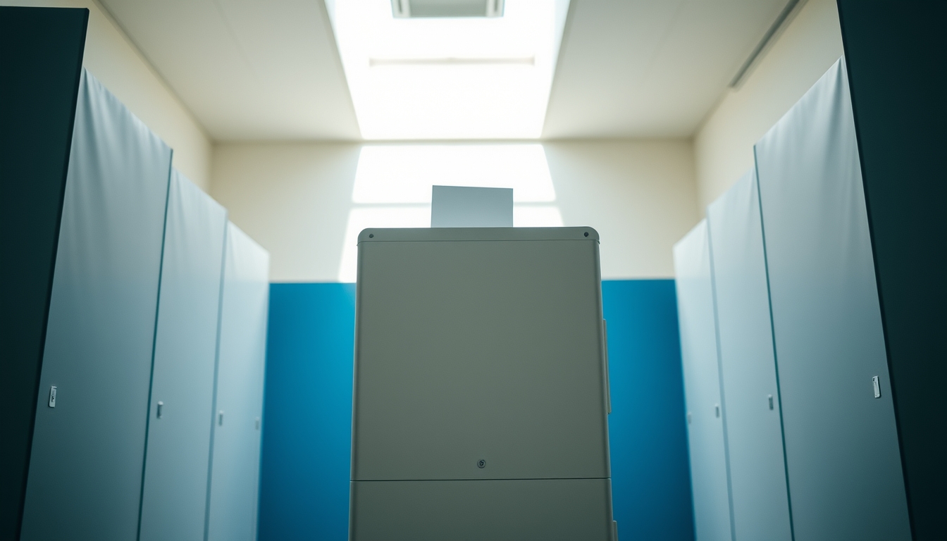 Voting booth with Brazilian electronic ballot machine urna eletrônica em estilo editorial