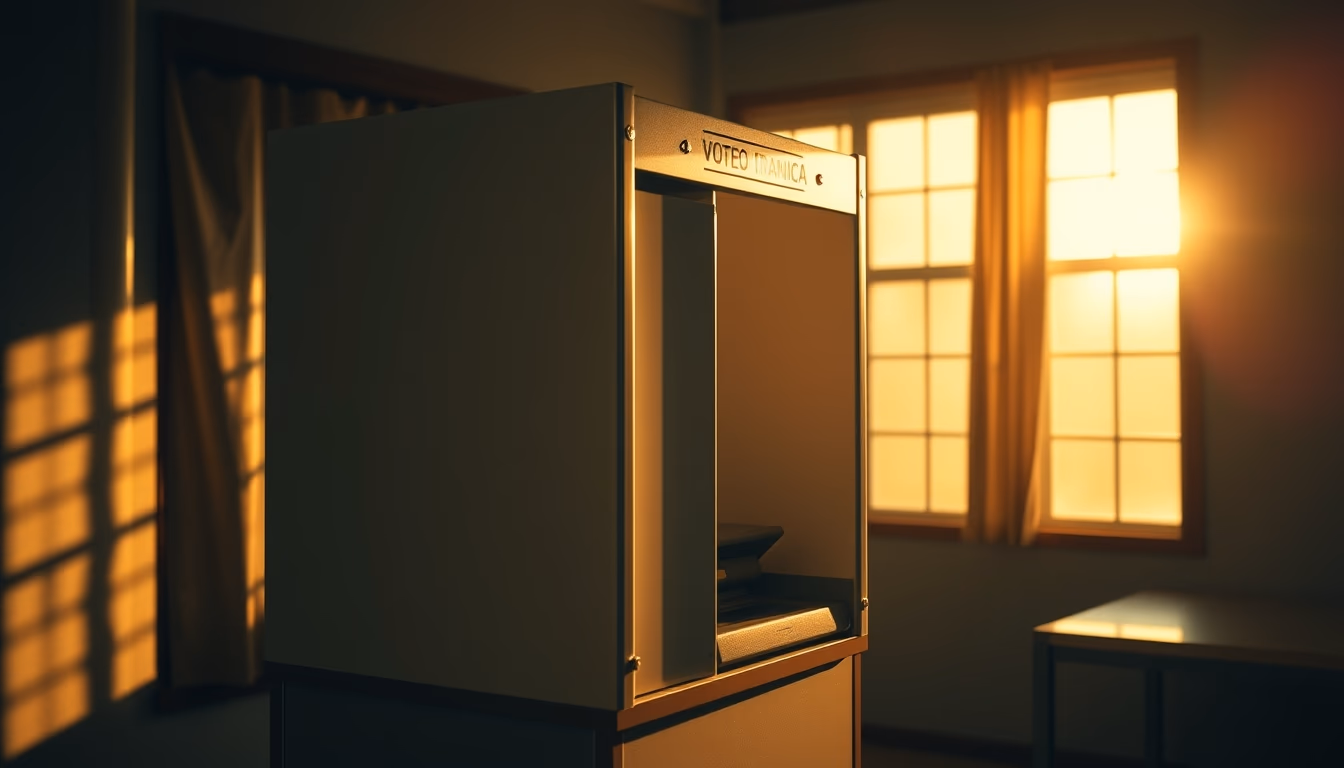 voting booth with Brazilian electronic ballot machine in editorial style