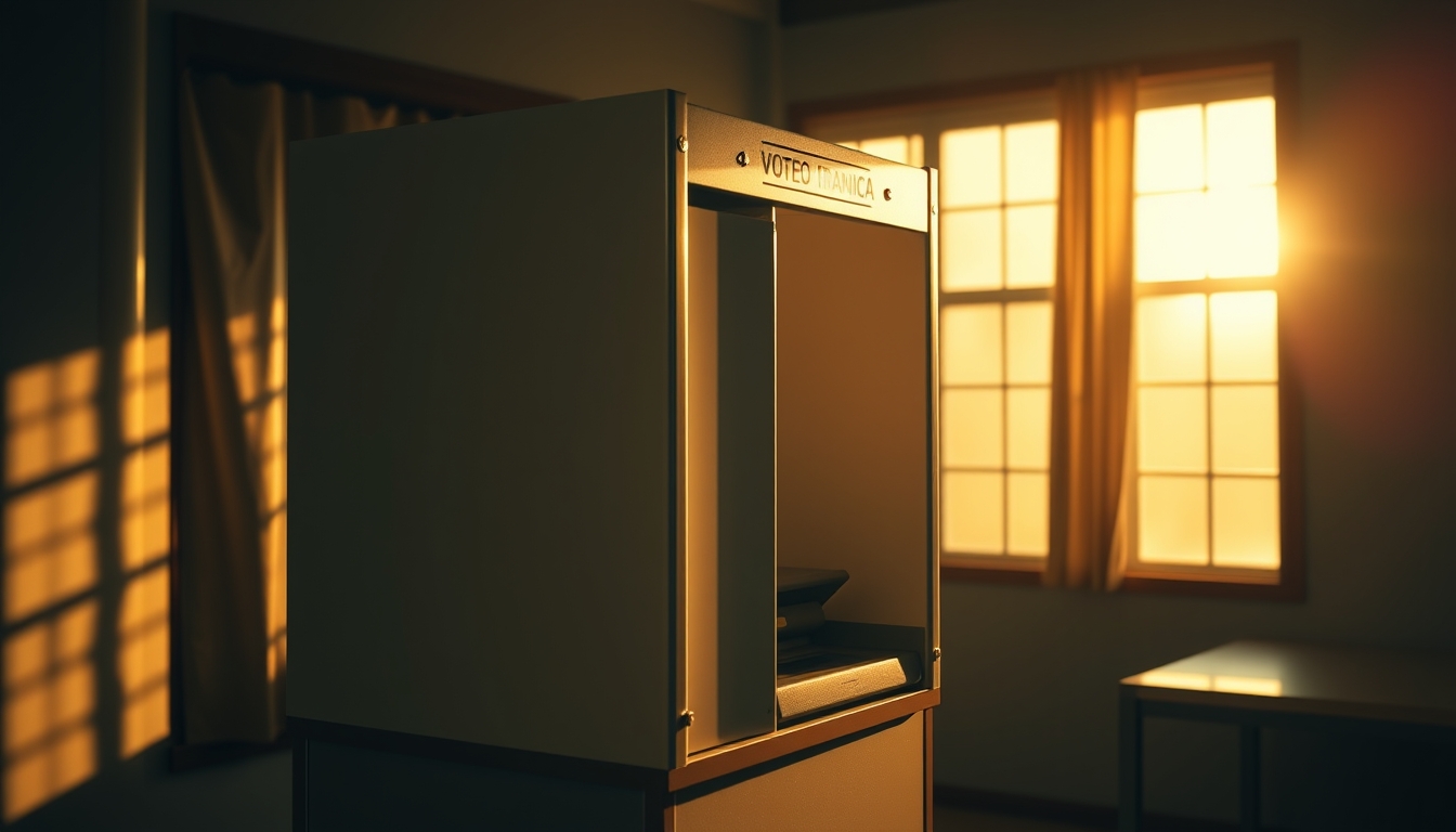 Voting booth with Brazilian electronic ballot machine urna eletrônica em estilo editorial
