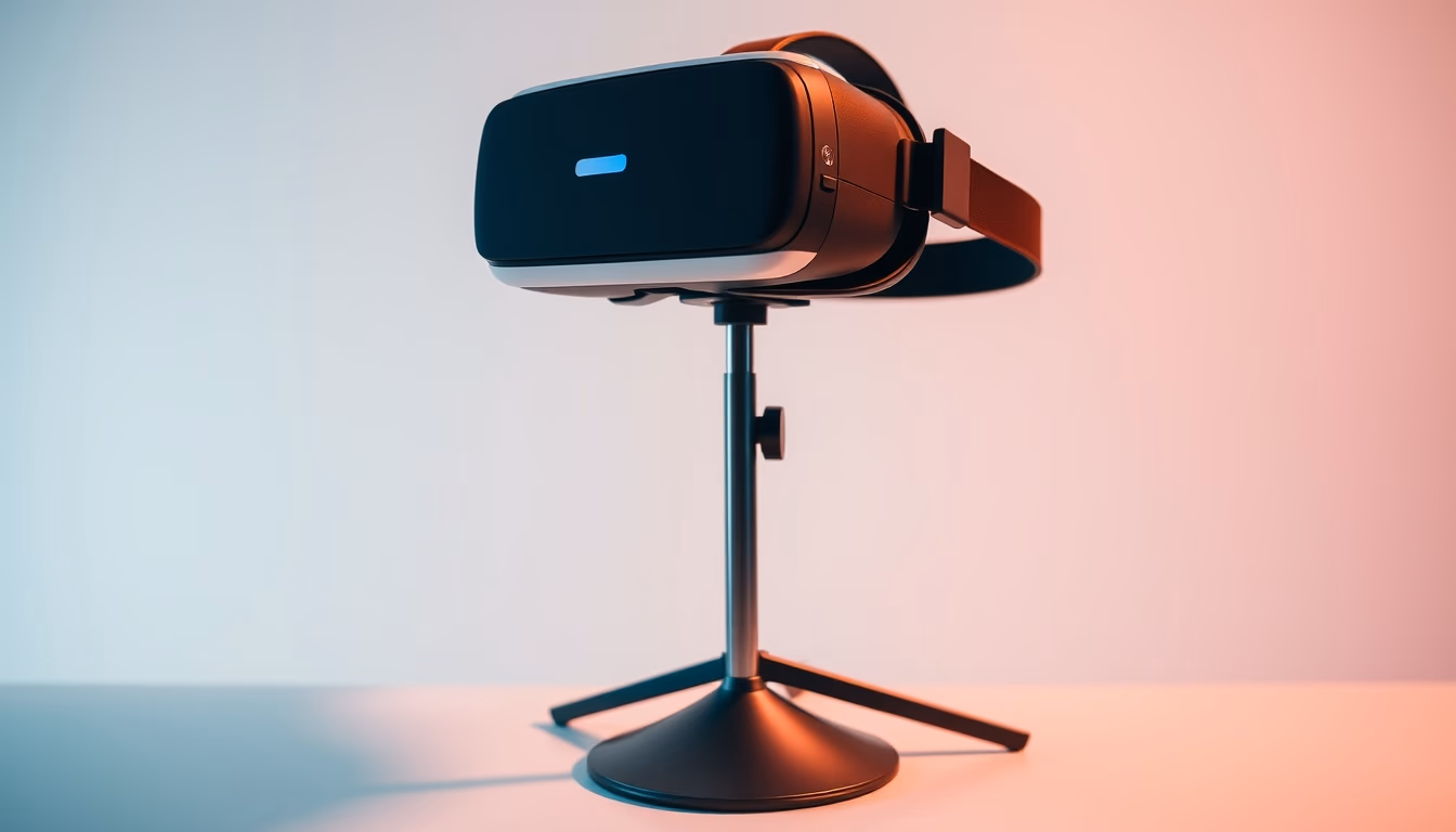 vr headset on stand in editorial style