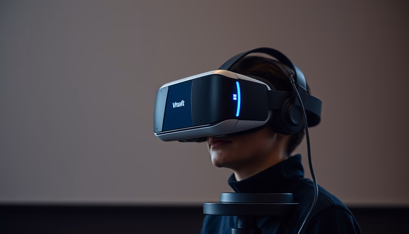 vr headset on stand in editorial style