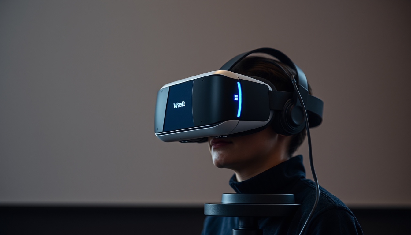 vr headset on stand in editorial style