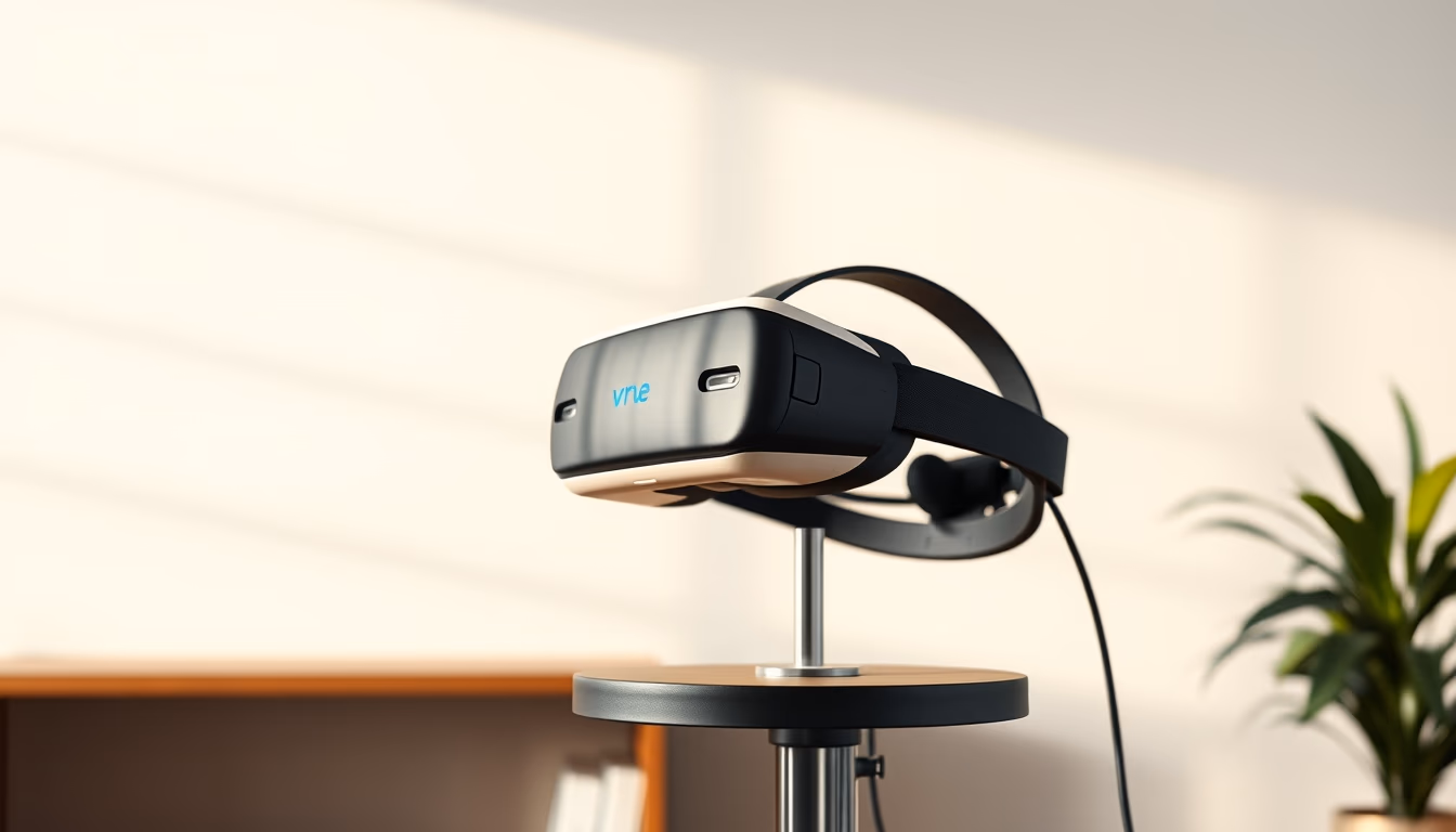 vr headset on stand in editorial style