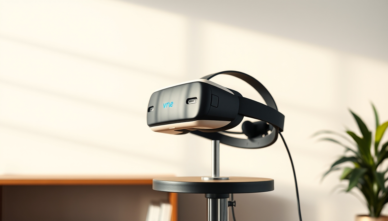vr headset on stand in editorial style