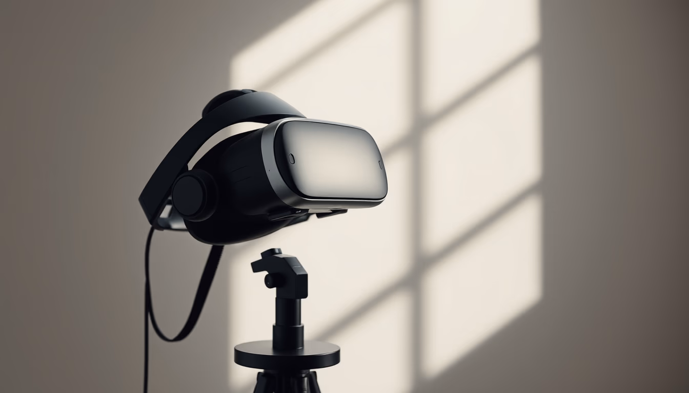 vr headset on stand in editorial style