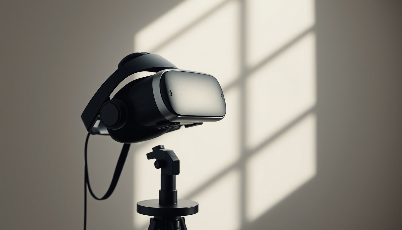 vr headset on stand in editorial style