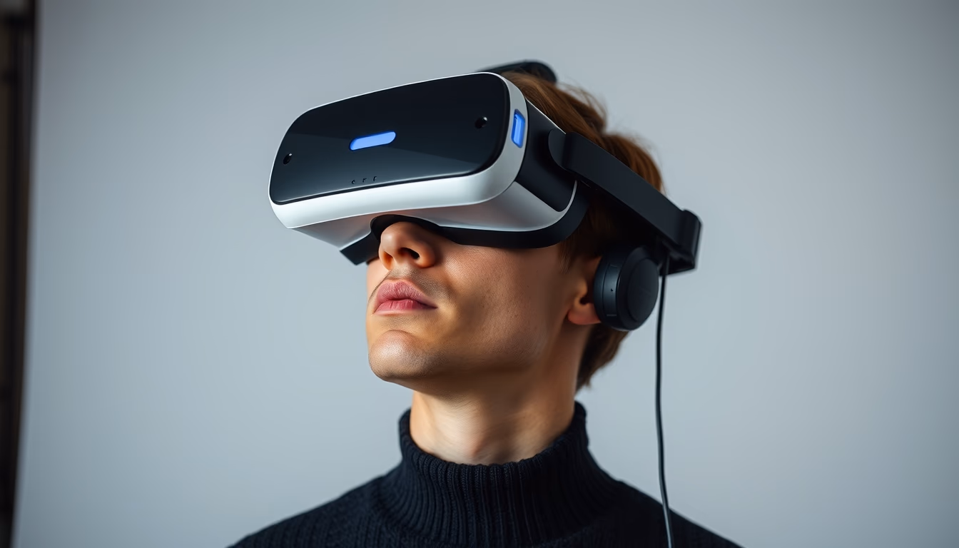 vr headset on stand in editorial style