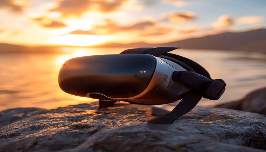 vr headset on stand in editorial style