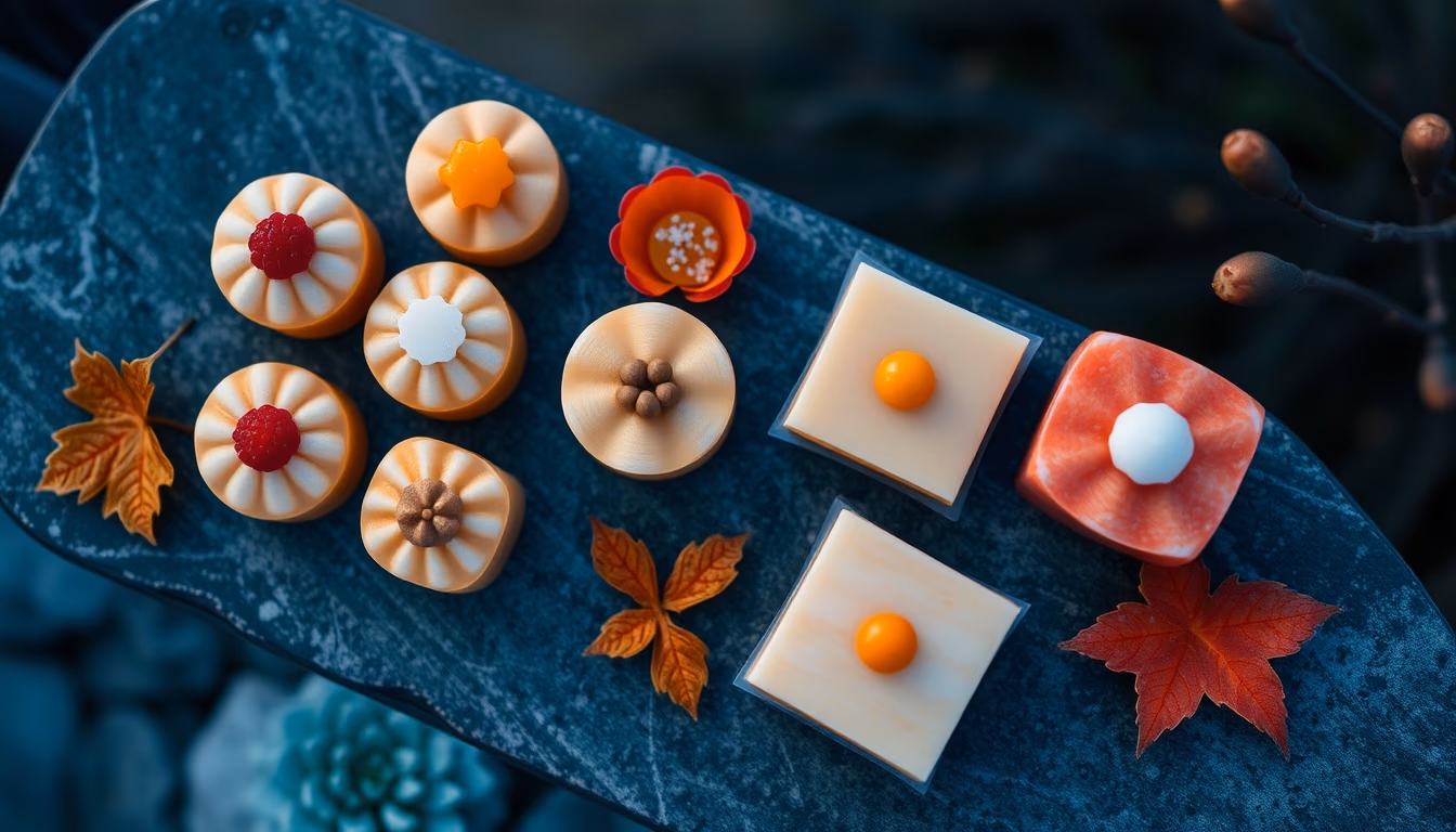 wagashi sweets seasonal in editorial style