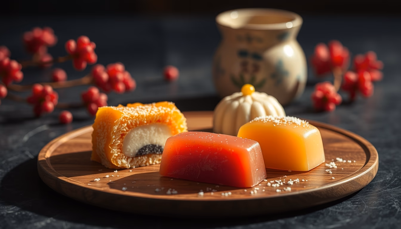 wagashi sweets seasonal in editorial style