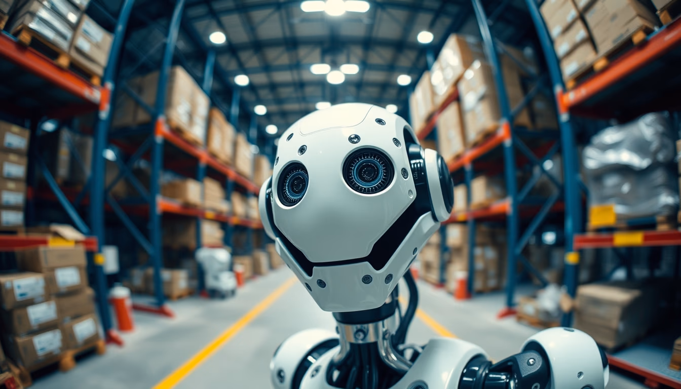 warehouse robot agv in editorial style