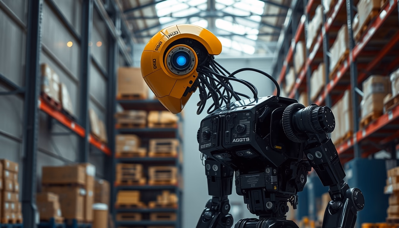 Warehouse robot agv em estilo editorial