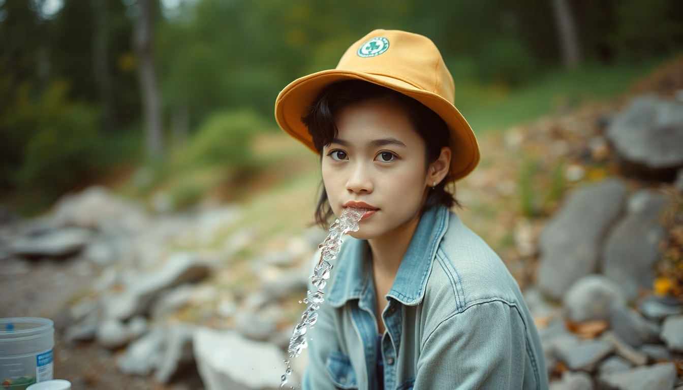 water filter outdoor in editorial style