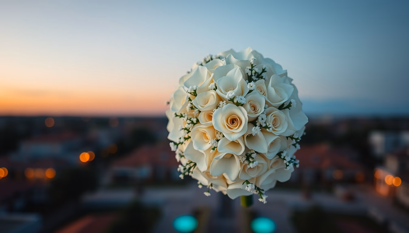 wedding bouquet white in editorial style