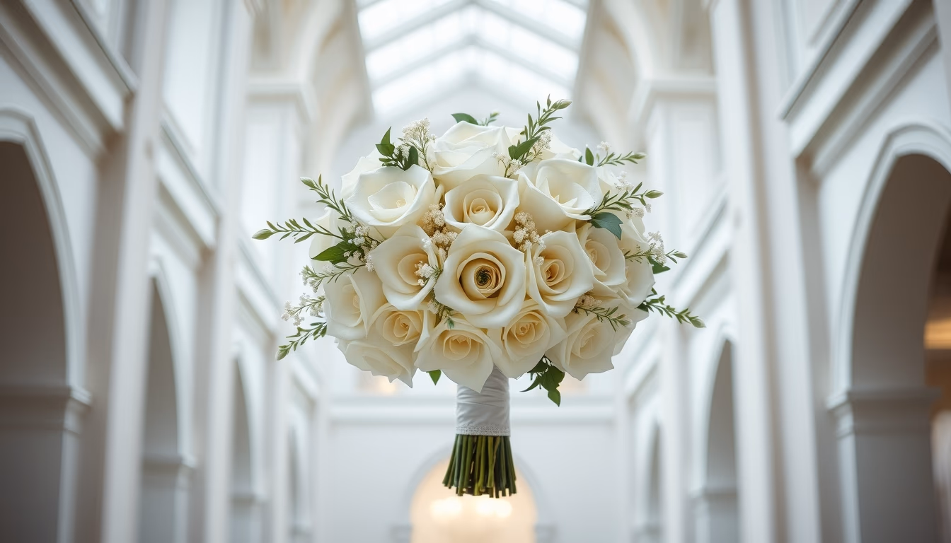 wedding bouquet white in editorial style