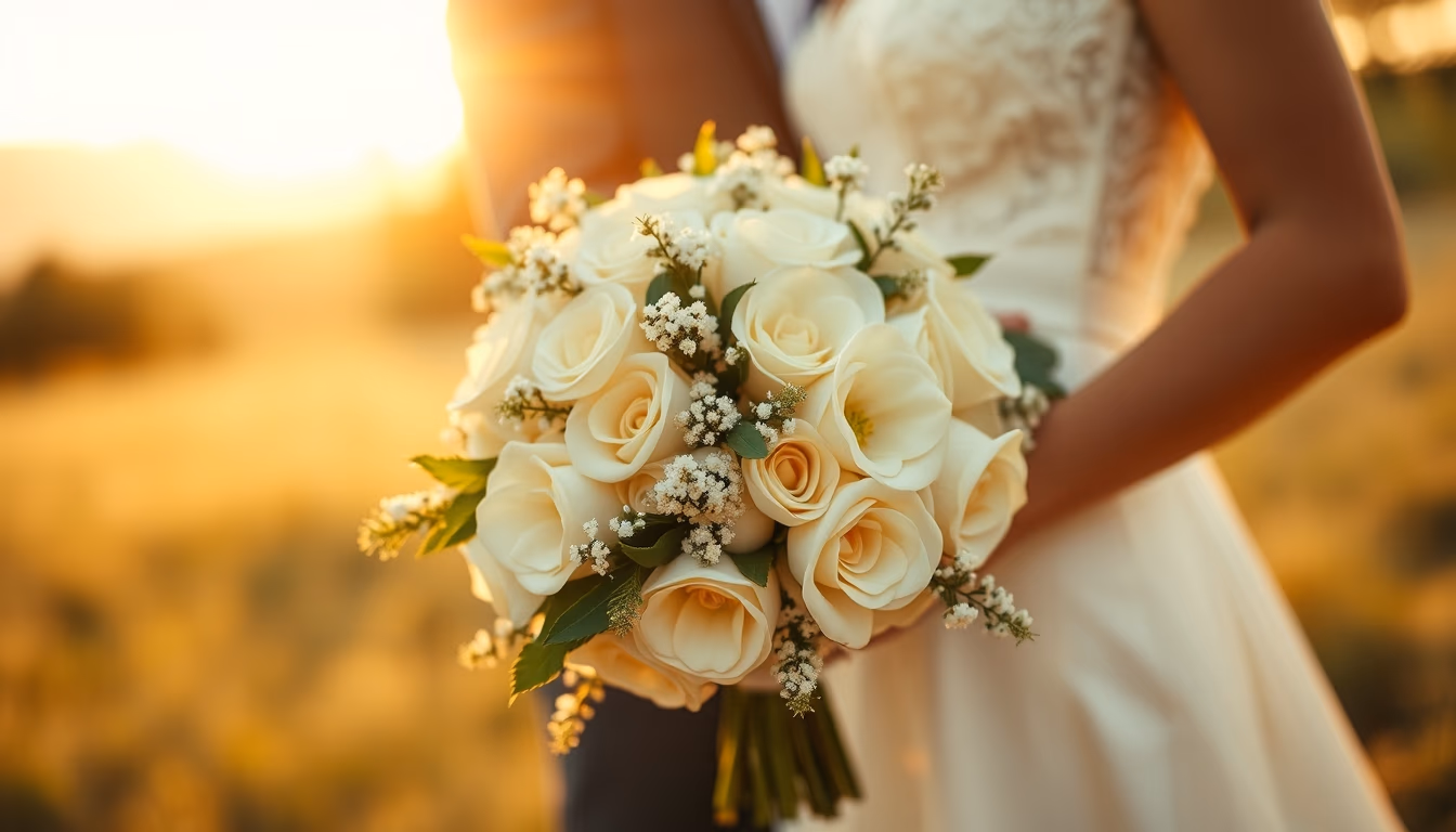 wedding bouquet white in editorial style