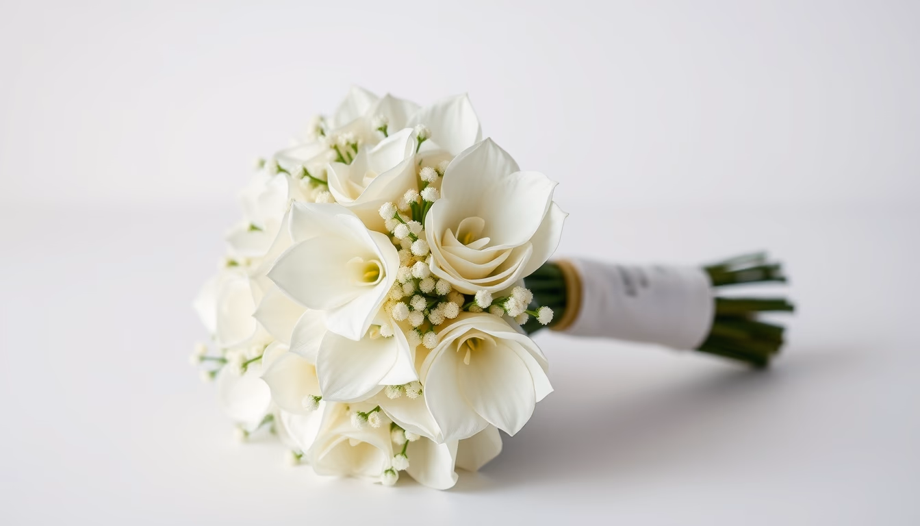 wedding bouquet white in editorial style