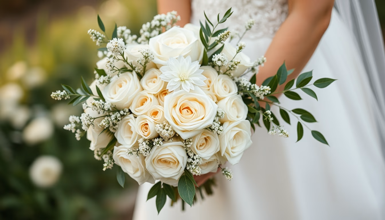 wedding bouquet white in editorial style