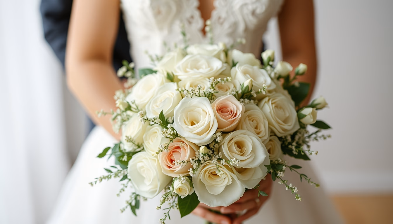 wedding bouquet white in editorial style