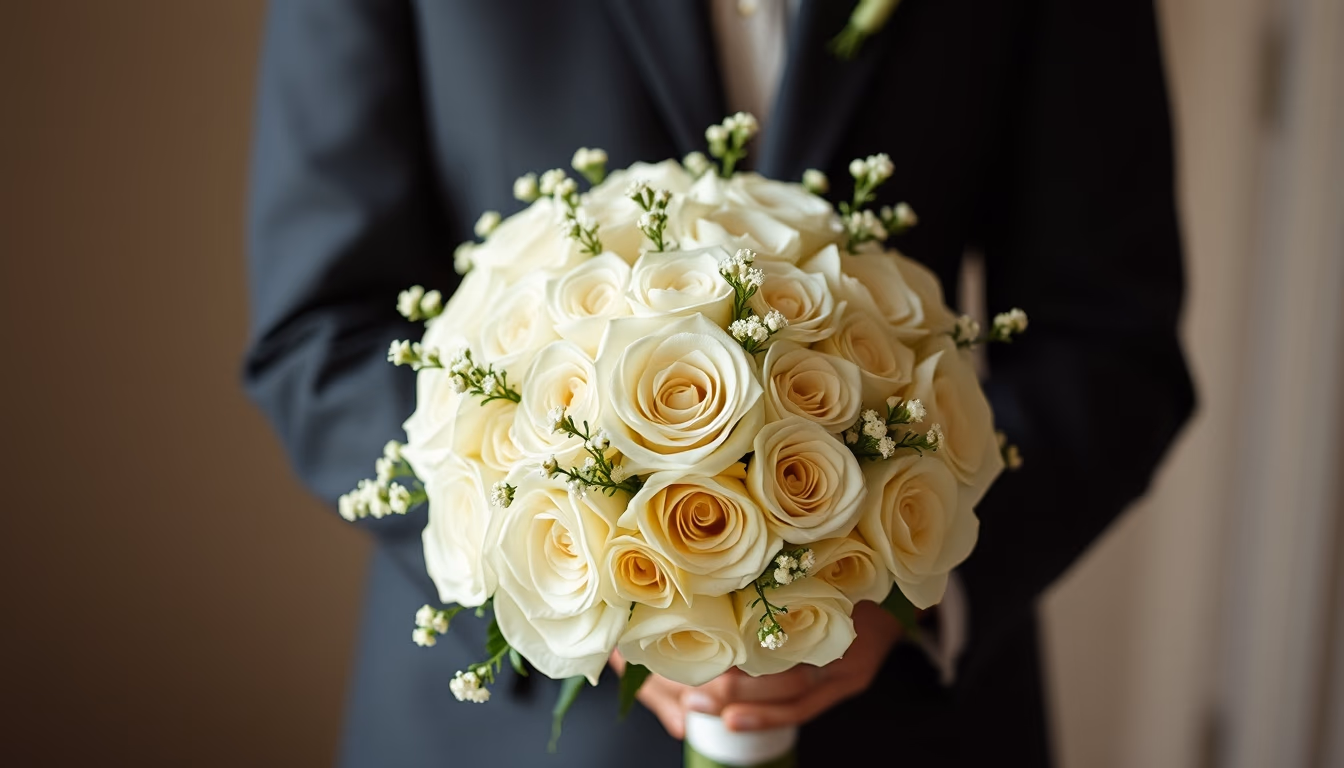 wedding bouquet white in editorial style