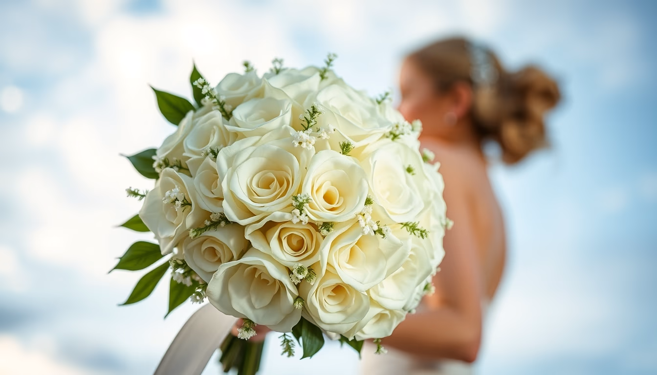 wedding bouquet white in editorial style