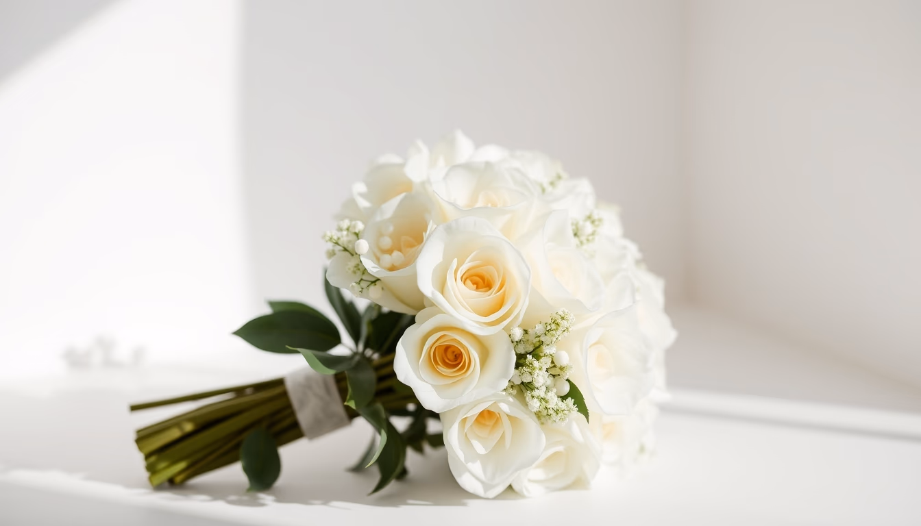 wedding bouquet white in editorial style