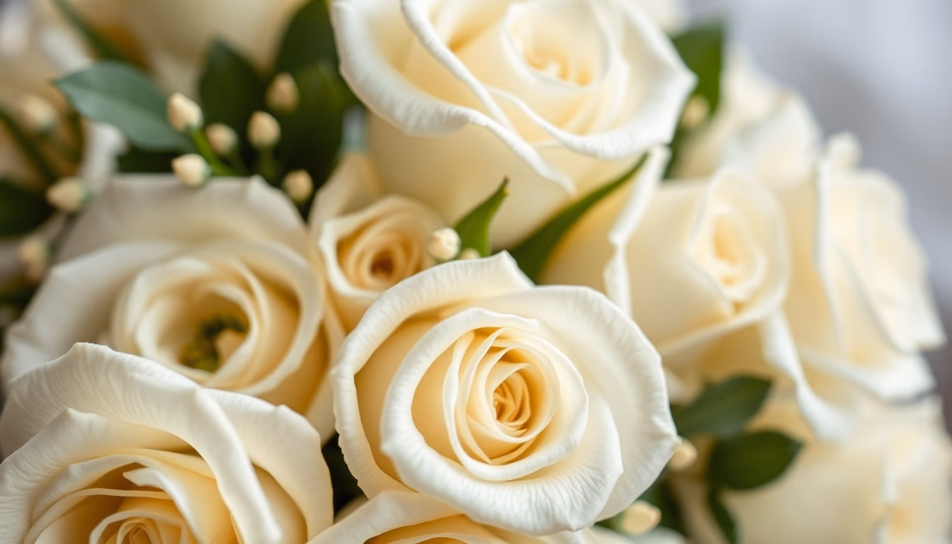 wedding bouquet white roses in editorial style