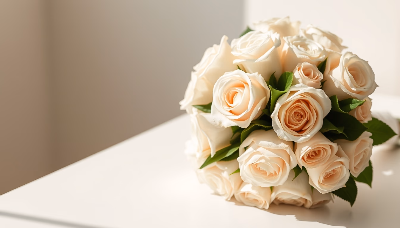 wedding bouquet white roses in editorial style