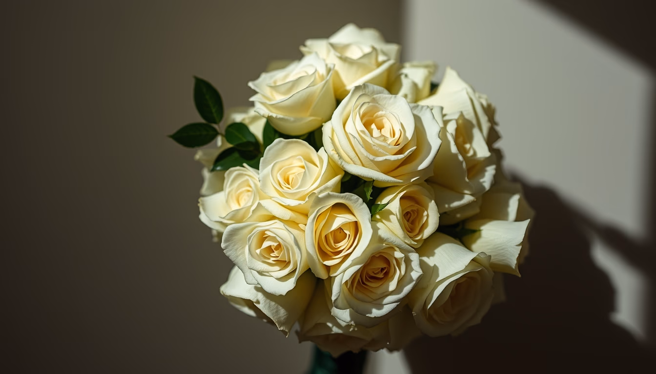 wedding bouquet white roses in editorial style