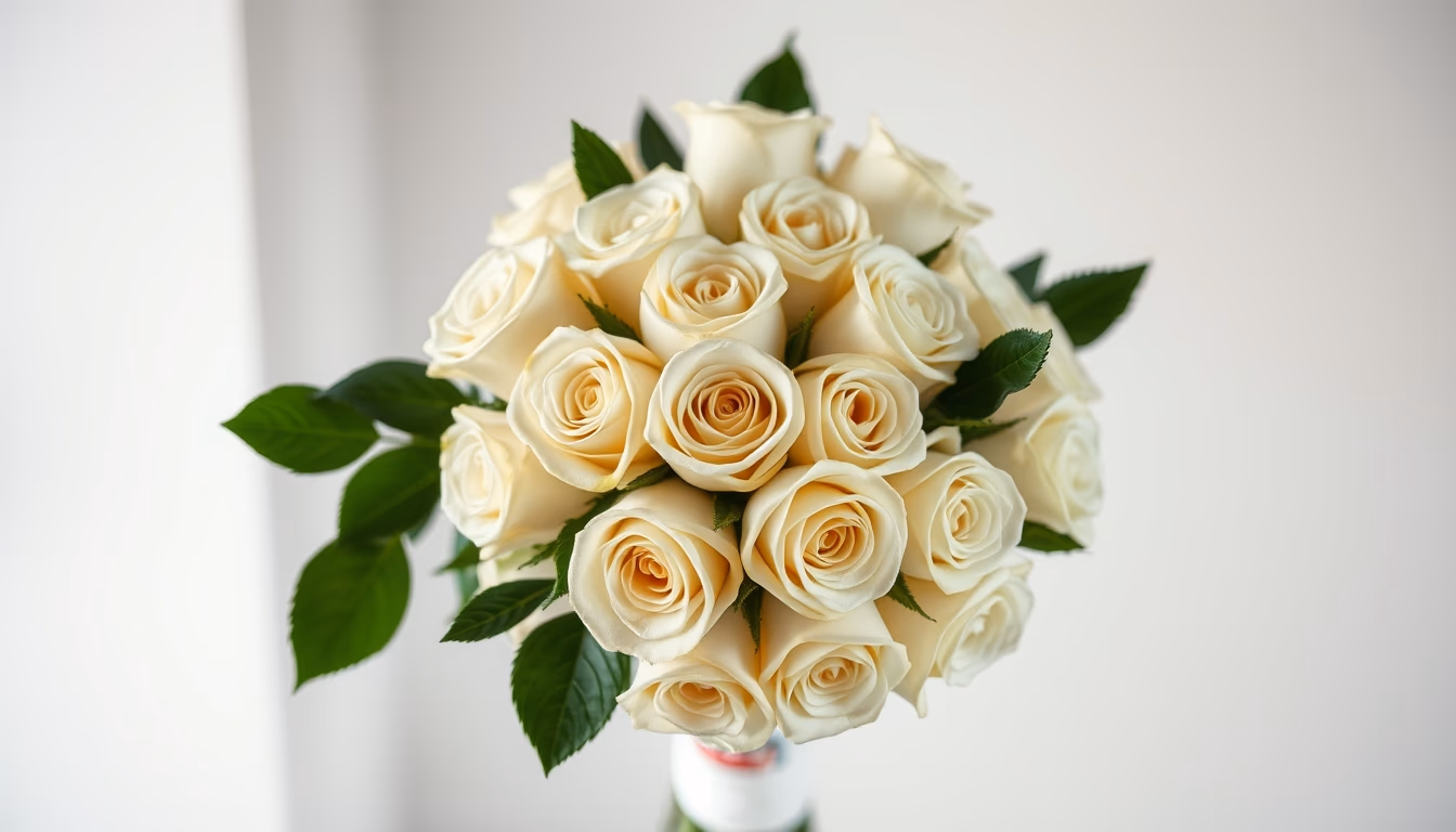 wedding bouquet white roses in editorial style