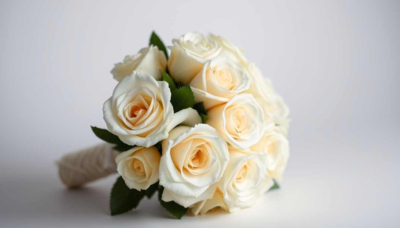 wedding bouquet white roses in editorial style