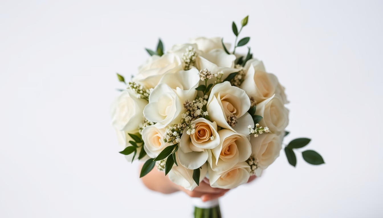 wedding bouquet white in editorial style