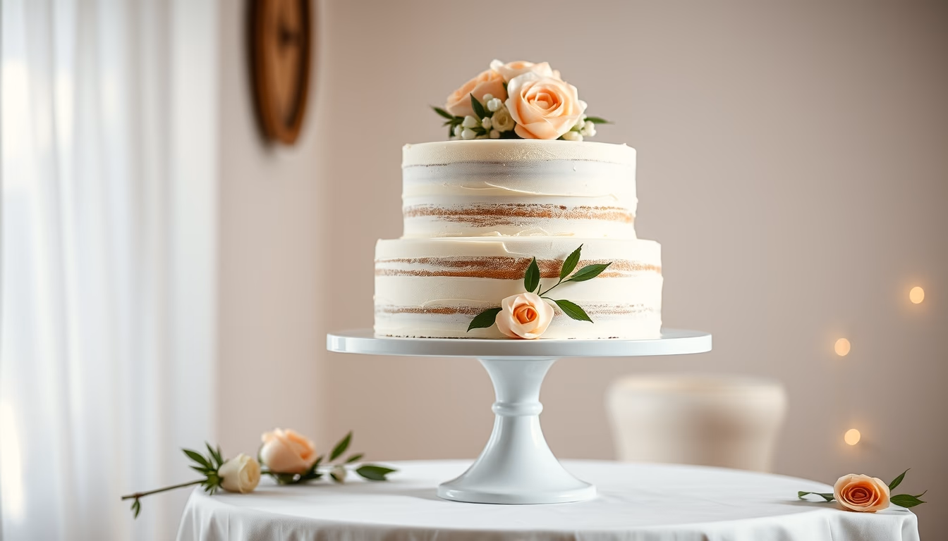 wedding cake stand white in editorial style