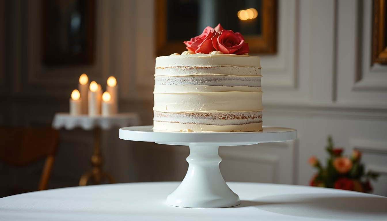 wedding cake stand white in editorial style