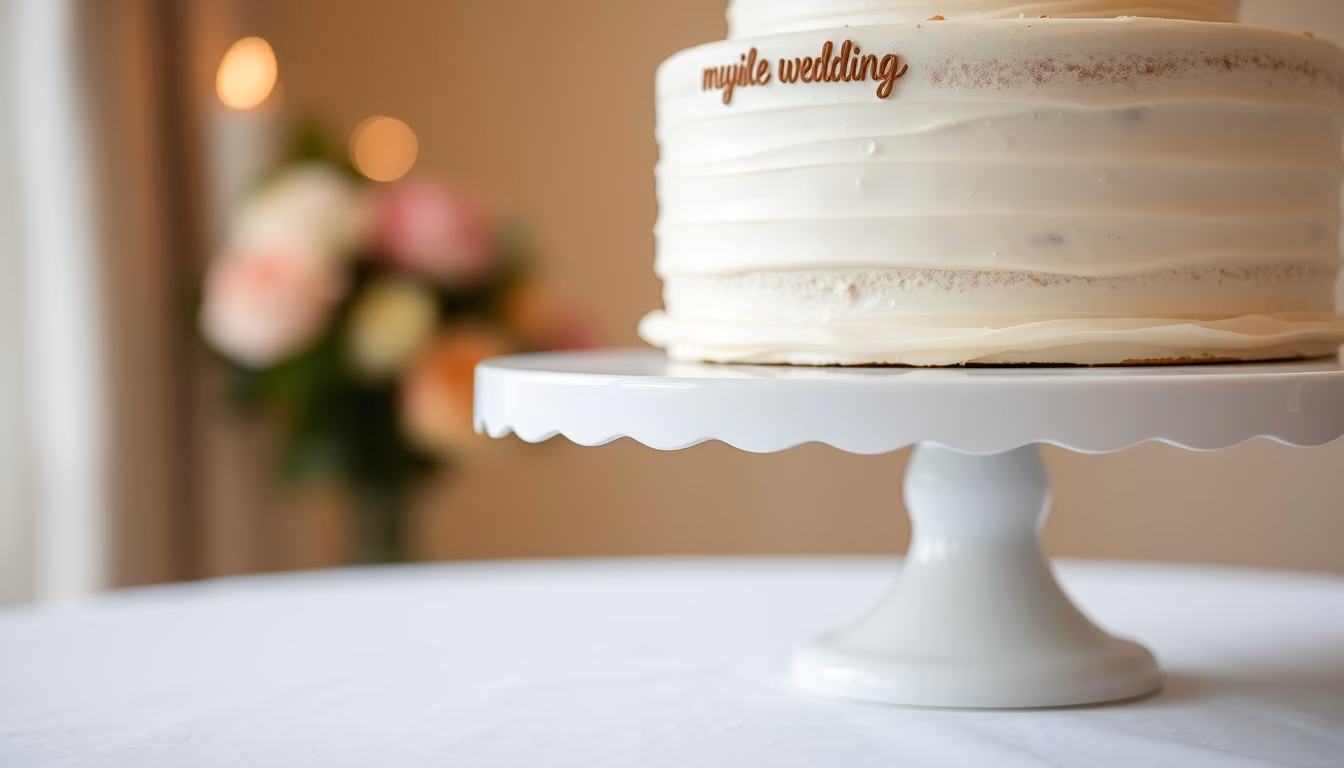 wedding cake stand white in editorial style