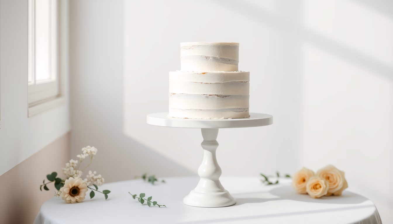 wedding cake stand white in editorial style