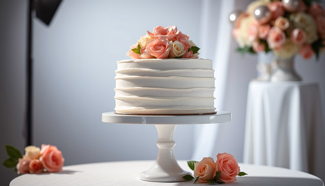 wedding cake stand white in editorial style