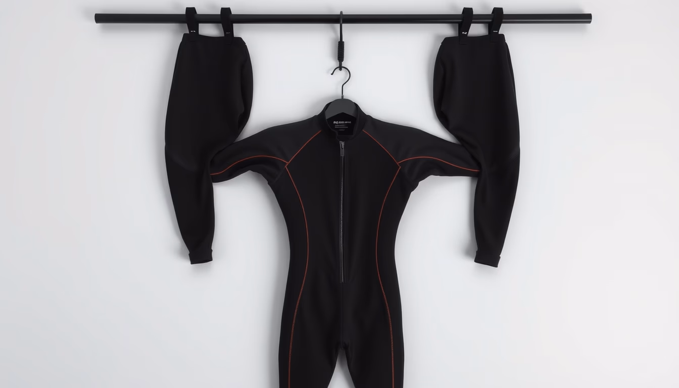 wetsuit hanging black in editorial style
