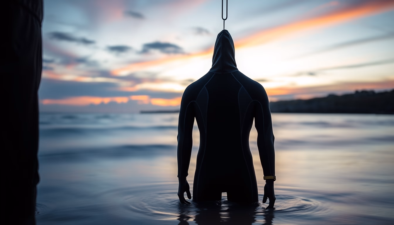 wetsuit hanging black in editorial style