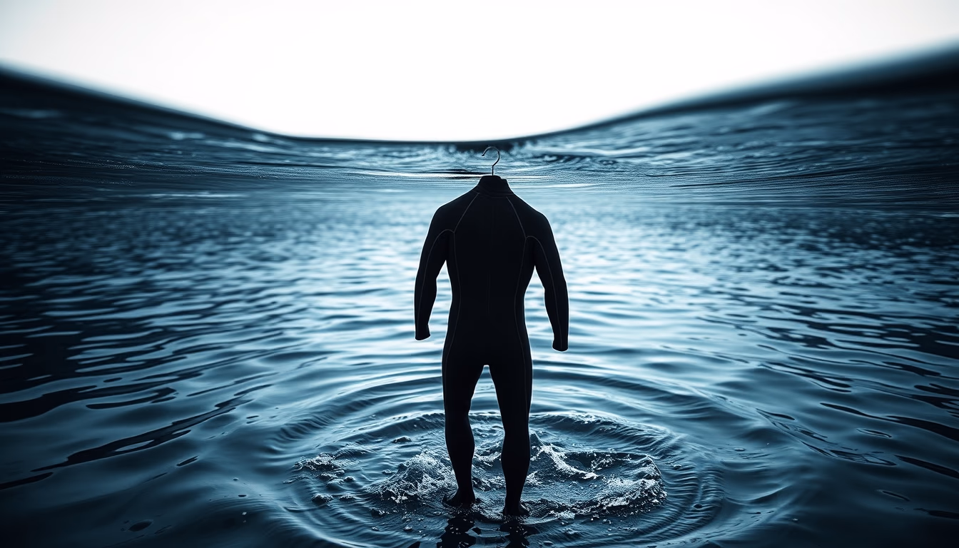 wetsuit hanging black in editorial style