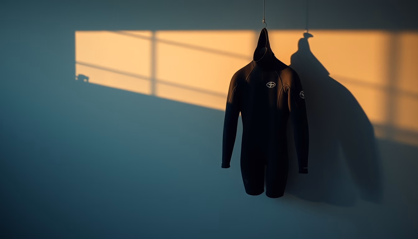 wetsuit hanging black in editorial style